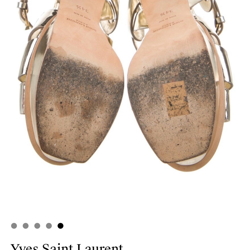 Yves Saint Laurent Shiny Gold Strappy Heels - Picture 5 of 6